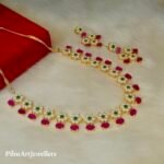 Rose Gold Plated Moti Necklace With Ruby And Green Emerald