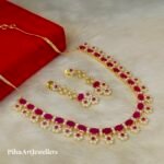 Rose Gold Plated Moti Necklace With Ruby