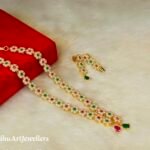 Rose Gold Plated Moti Necklace With Ruby And Green Emrald