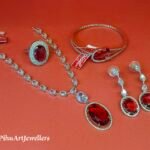 American Diamond Silver Plated Red Necklace Combo Set
